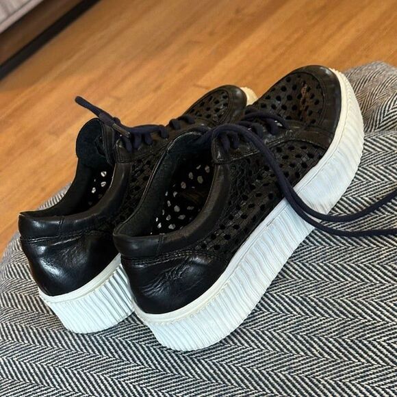 MUSSE & CLOUD Black Cacey Woven Perforated Leather Flatform Creeper Sneakers 9 - Picture 11 of 16